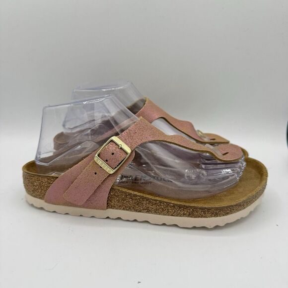 New Birkenstock Gizeh Sandals Washed Metallic Pink Leather Size US 6 Regular Fit - Picture 2 of 8